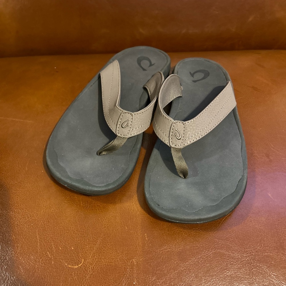 Gray and Black Flip Flops